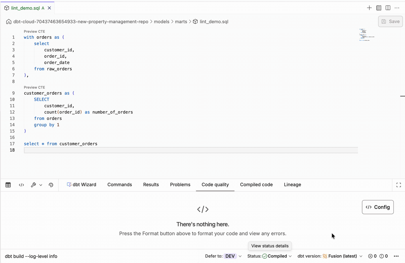 Use the Lint or Fix button in the console section to lint or auto-fix your code.
